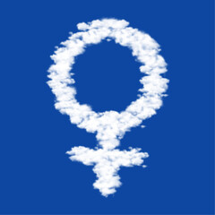 Clouds in the shape of a venus symbol on a blue sky background. A symbol consisting of clouds in the center. Vector illustration on blue background