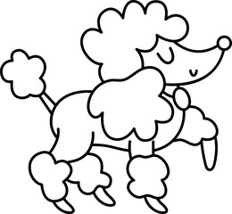 Poodle with closed eyes and collar. Black and white domestic animal vector illustration. Cute dog character icon or coloring page. French symbol picture.