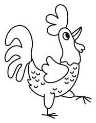 Rooster line icon. Domestic or farm bird vector black and white illustration. Cute cockerel character  coloring page. French symbol picture.