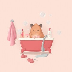 Cute hamster in the bath illustration. Wash. pet spa