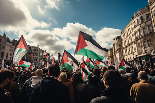 Support Rally for the Palestinian People with Palestinian Flags