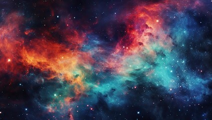 Fototapeta na wymiar Cosmic cloud with bright stars and colorful nebulas. Abstract background and wallpaper.