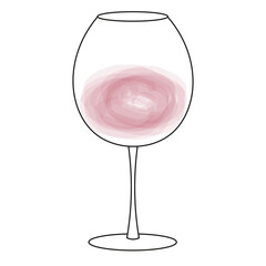 Goblet glass of red wine, flat drawing color vector, illustration logo, wine swirling, on transparent