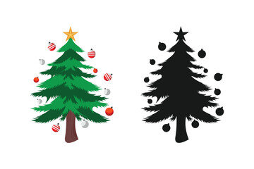 vector illustration of a Christmas tree with lights complete with a silhouette