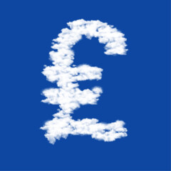 Clouds in the shape of a lira symbol on a blue sky background. A symbol consisting of clouds in the center. Vector illustration on blue background