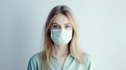 Photo of a beautiful woman wearing a medical mask. Health concept