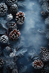 Christmas background with fir cones and berries.