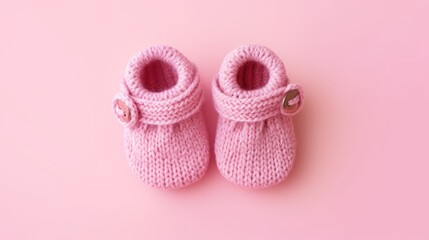 baby booties on a pink background.