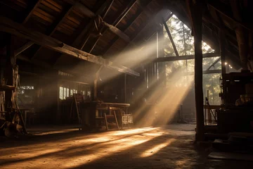 Foto op Canvas old abandoned building interior ,Sunlight shines in © lichaoshu
