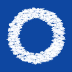 Clouds in the shape of a circle symbol on a blue sky background. A symbol consisting of clouds in the center. Vector illustration on blue background
