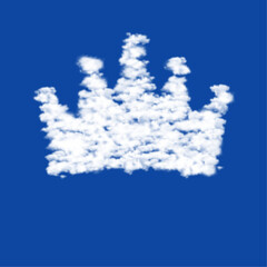 Clouds in the shape of a crown symbol on a blue sky background. A symbol consisting of clouds in the center. Vector illustration on blue background