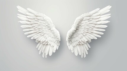 Silver angel wings on a white background - obrazy, fototapety, plakaty