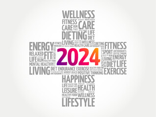 2024 health and sport goals cross word cloud, concept background