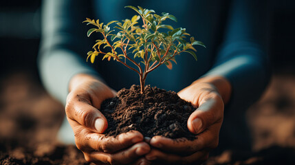 Hand hold soil to conservation and protection, earth day, soil day