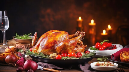 Turkey chicken roast prepare for dinner on a thanksgiving day.