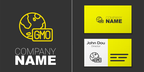 Logotype line GMO icon isolated on grey background. Genetically modified organism acronym. Dna food modification. Logo design template element. Vector