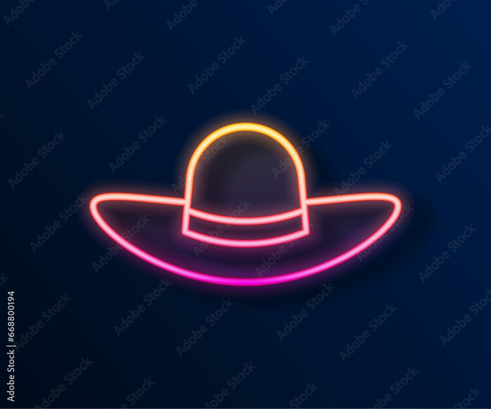 Canvas Prints glowing neon line elegant women hat icon isolated on black background. vector