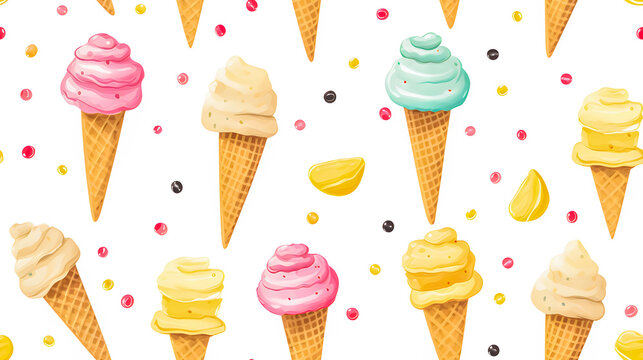 Seamless pattern watercolor style of icecream can be connected in pastel tones