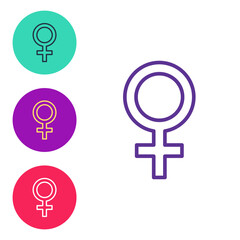 Set line Female gender symbol icon isolated on white background. Venus symbol. The symbol for a female organism or woman. Set icons colorful. Vector