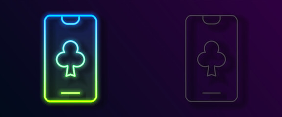 Glowing neon line Online poker table game icon isolated on black background. Online casino. Vector