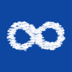 Clouds in the shape of a infinity symbol on a blue sky background. A symbol consisting of clouds in the center. Vector illustration on blue background