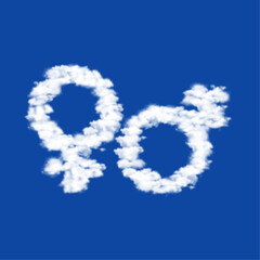 Clouds in the shape of a gender symbol on a blue sky background. A symbol consisting of clouds in the center. Vector illustration on blue background