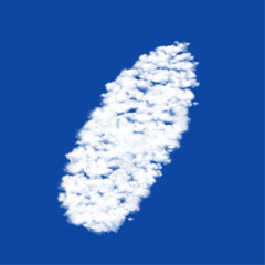 Clouds in the shape of a surf board symbol on a blue sky background. A symbol consisting of clouds in the center. Vector illustration on blue background