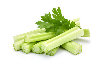 Closeup Fresh celery vegetable with  sliced  isolated on white background, food for health