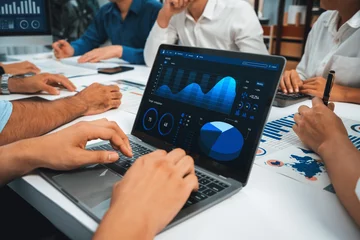 Foto op Canvas Analyst team uses BI Fintech display laptop to analyze financial data . Business people analyze BI software technology dashboard power for insights power into business marketing planning. Prudent © Summit Art Creations