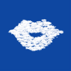 Clouds in the shape of a lips symbol on a blue sky background. A symbol consisting of clouds in the center. Vector illustration on blue background