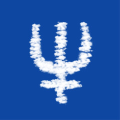Clouds in the shape of a astrological neptune symbol on a blue sky background. A symbol consisting of clouds in the center. Vector illustration on blue background