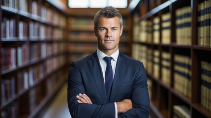 Lawyer with Legal Books in Law Library