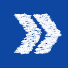 Clouds in the shape of a double arrow symbol on a blue sky background. A symbol consisting of clouds in the center. Vector illustration on blue background