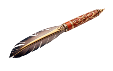 The Elegance of Writing with a Quill Pen on a Clear Surface or PNG Transparent Background.