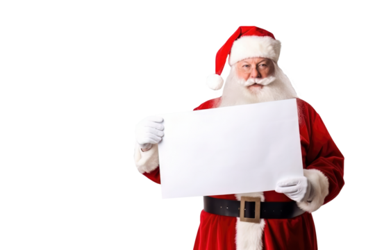 Santa claus holding a empty sign in hands - Isolated without background