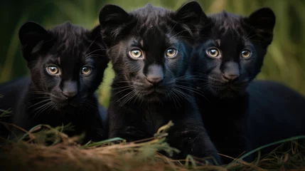 Zelfklevend Fotobehang Family of black panthers in the wild © Veniamin Kraskov