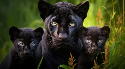 Deurstickers Family of black panthers in the wild © Veniamin Kraskov