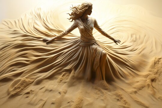 a female form formed from sand by a swirl of glitter