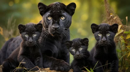 Rolgordijnen Family of black panthers in the wild © Veniamin Kraskov
