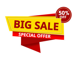 Special Offer banner design, red and yellow color, Vector Illustration with transparent background.Set of Editable minimal square banner template.