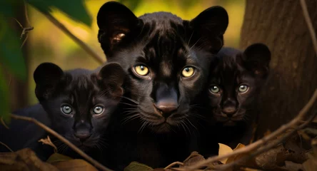 Foto auf Alu-Dibond Family of black panthers in the wild © Veniamin Kraskov