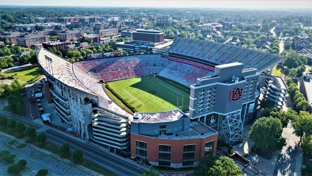 Bustling football stadium on a beautiful day: Auburn University Football Stadium