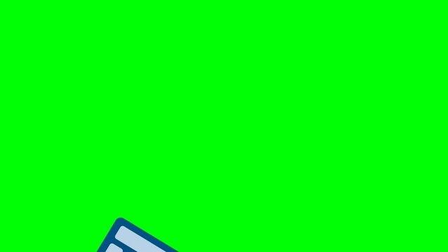 Calculator with buttons. Mathematical calculator of blue flowers moves from top to bottom, increases, and decreases. 2D flat animation isolated on a green background. Chroma key. Alpha channel
