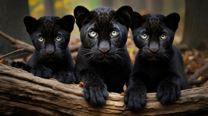 Family of black panthers in the wild - Powered by Adobe