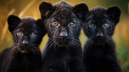 Rolgordijnen Family of black panthers in the wild © Veniamin Kraskov