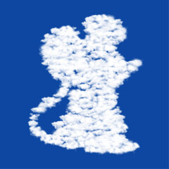 Clouds in the shape of a mouse symbol on a blue sky background. A symbol consisting of clouds in the center. Vector illustration on blue background