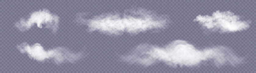 Smoke Background. Realistic decorative fog effect and transparent magic fog. White vapor, border of creeping smoke. Layout of cloudy and growing smog. Vector 10 eps.