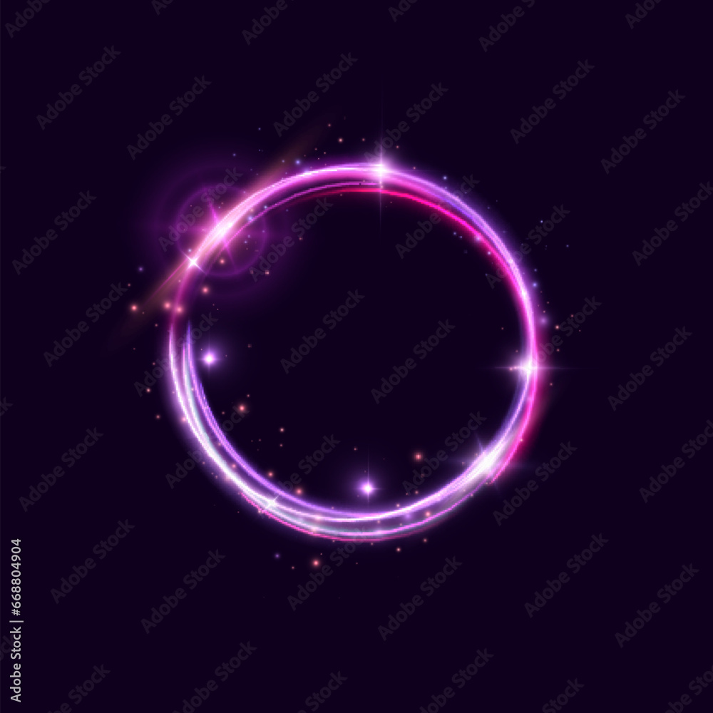 Poster abstract neon blue-violet ring. a bright plume of luminous rays swirling in a fast spiraling motion.
