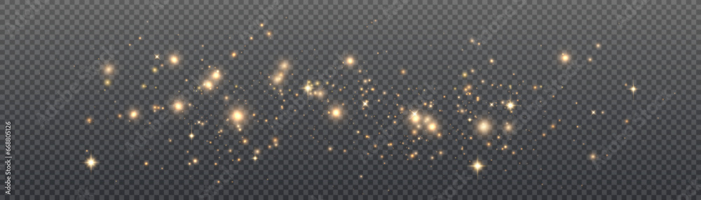 Poster Light effect with lots of shiny shimmering particles isolated on transparent background. Vector star cloud with dust.	