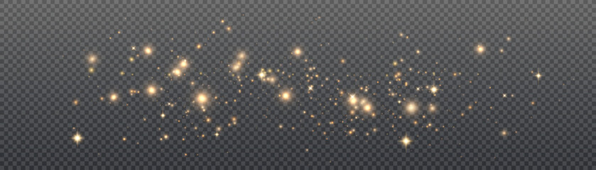 Light effect with lots of shiny shimmering particles isolated on transparent background. Vector star cloud with dust.	